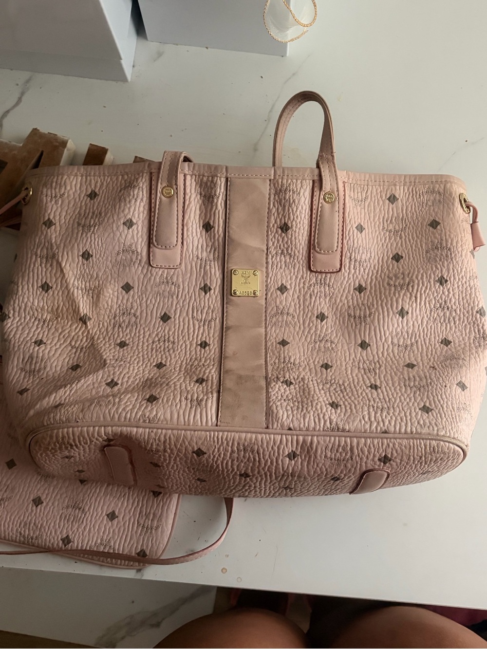 MCM Pink Monogram Tote with Matching Wristlet - Picture 4 of 6